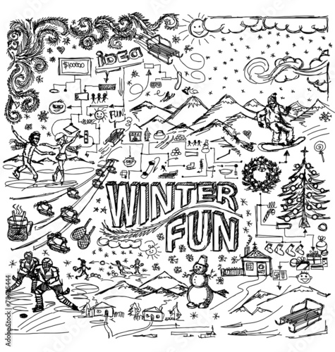 Vector sketch background with winter fun