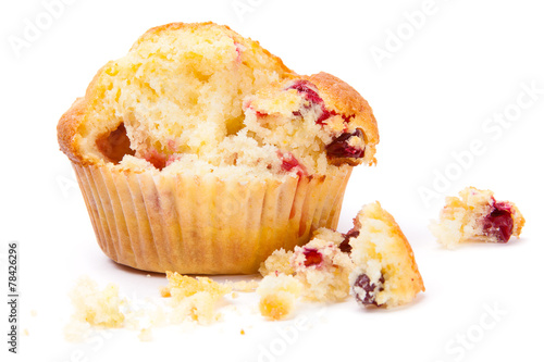 Obraz na plátně Cranberry muffin on a white background broken
