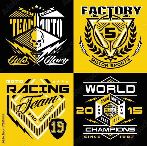 Motocross sport shield emblem set