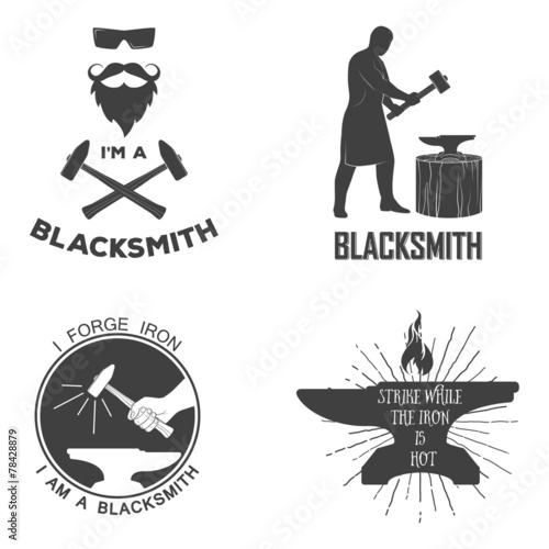 Vintage blacksmith badges and design elements for t-shirt print.