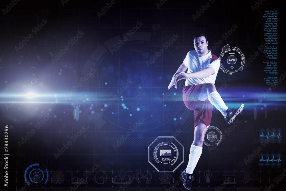 Composite image of football player in white kicking