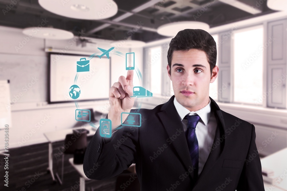 Composite image of businessman standing and pointing Composite image of businessman standing and pointing