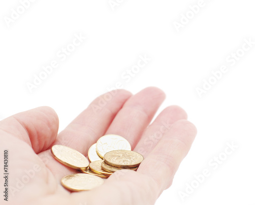 Obraz na plátne A few copper coins in hand.