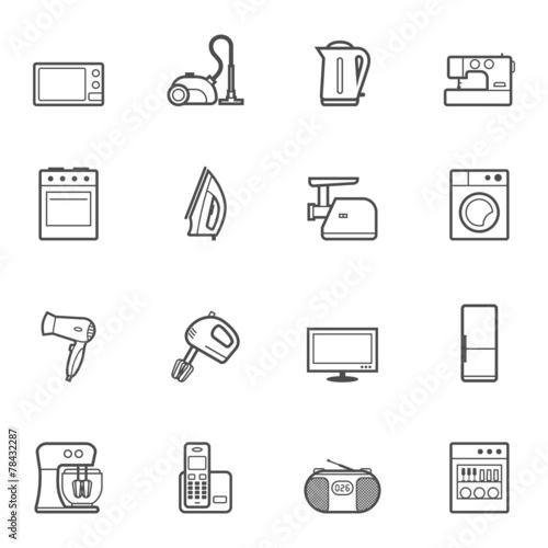 Set of home appliances and electronics icons
