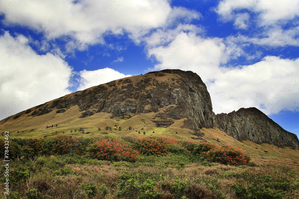 Moai at Rano Ranaku Volcano Quarry