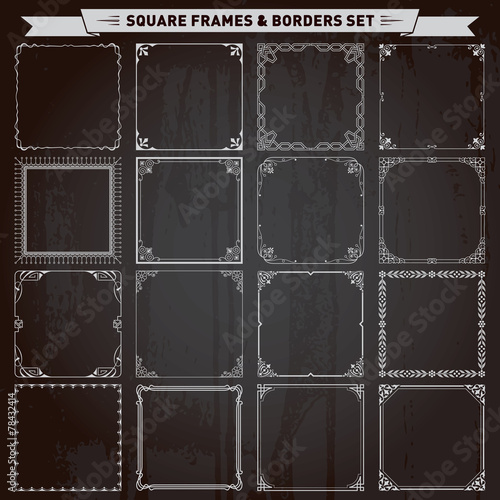 Decorative square frames and borders set vector