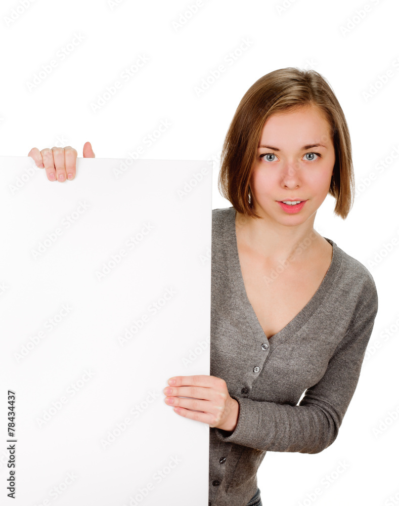Woman holding blank sign Woman holding blank sign