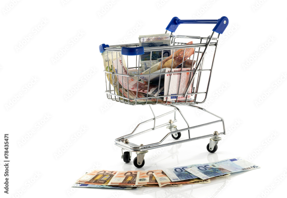 shopping  cart full of euros