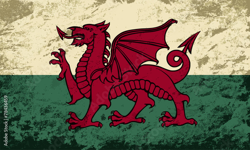 Welsh flag. Grunge background. Vector illustration