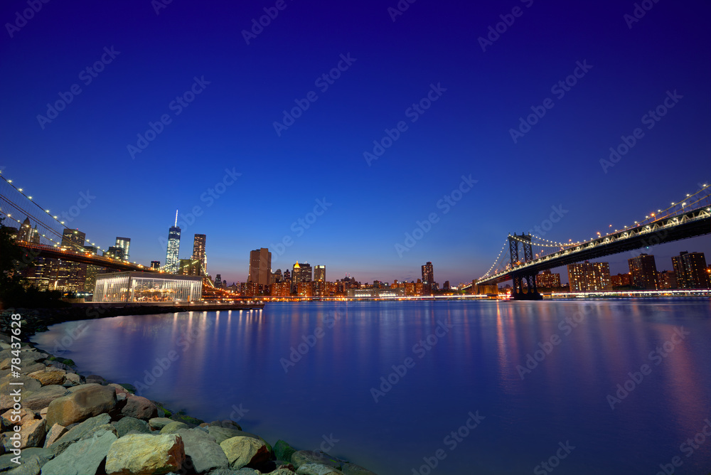 Brooklyn Bridge and Manhattan bridges sunset NY
