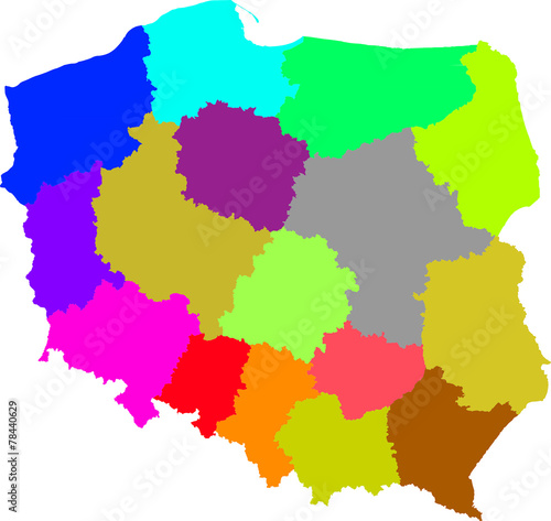 Poland - color map of administrative divisions