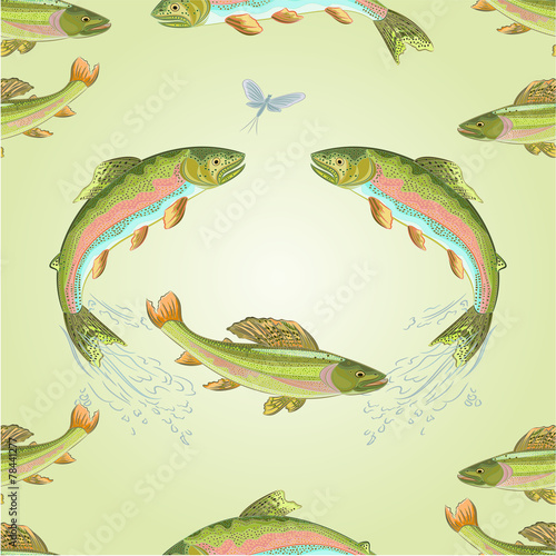 Seamless texture  American trout and ephemera vector