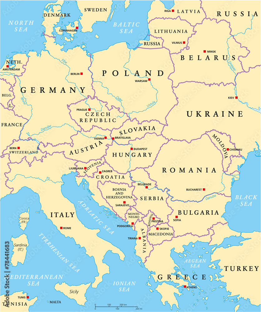 Obraz premium Central Europe Political Map