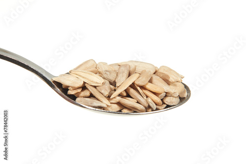 Tableau sur toile Sunflower kernel on a teaspoon
