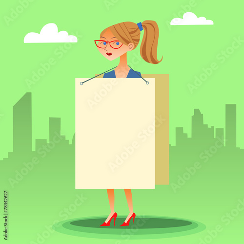businesswomen with a poster and place for text