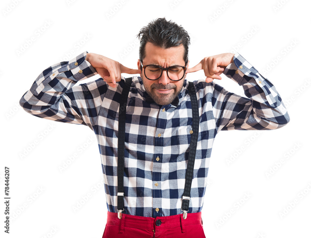 Posh boy covering his ears Posh boy covering his ears