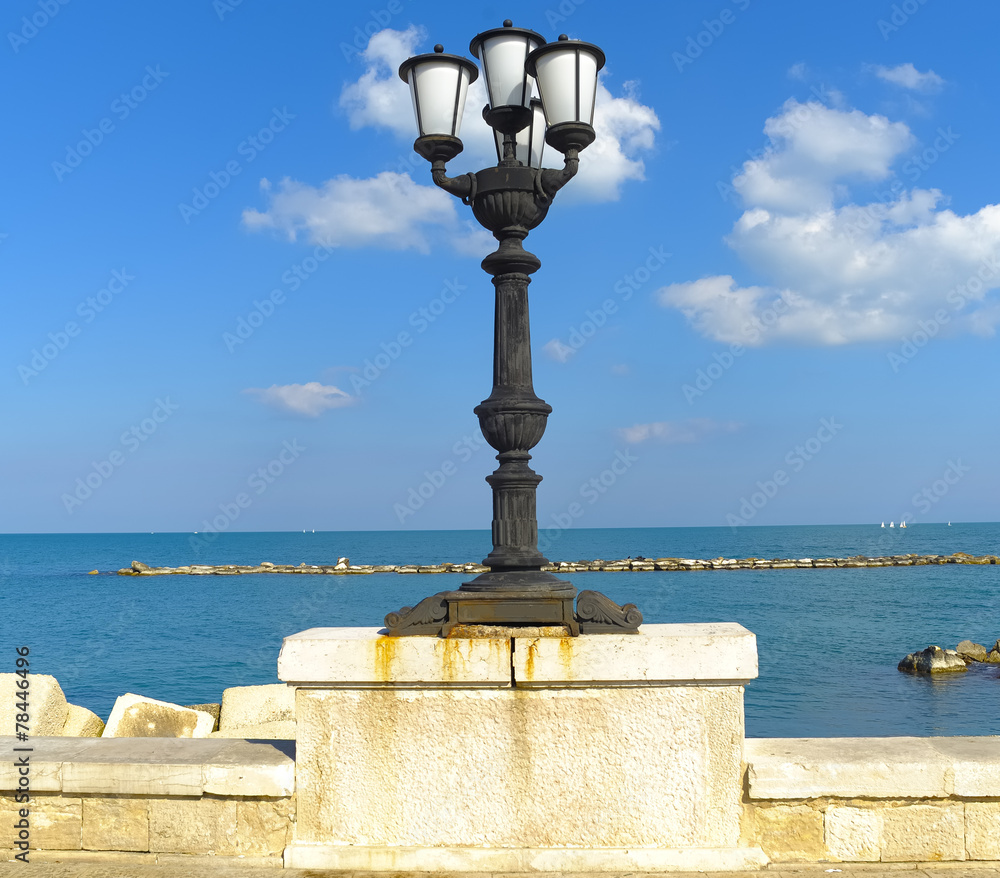 Characteristic lampposts of the promenade of Bari
