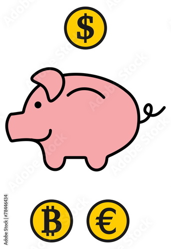 a piggy bank in 3 currencies