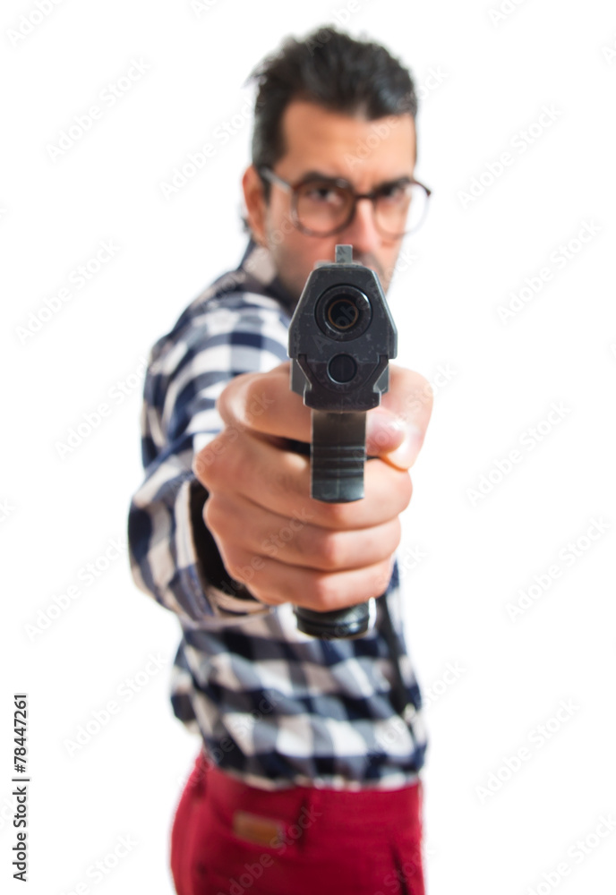 Posh boy shooting with a pistol Posh boy shooting with a pistol