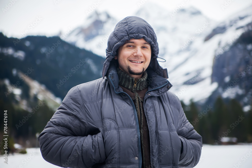 man on the background of the Alps man on the background of the Alps