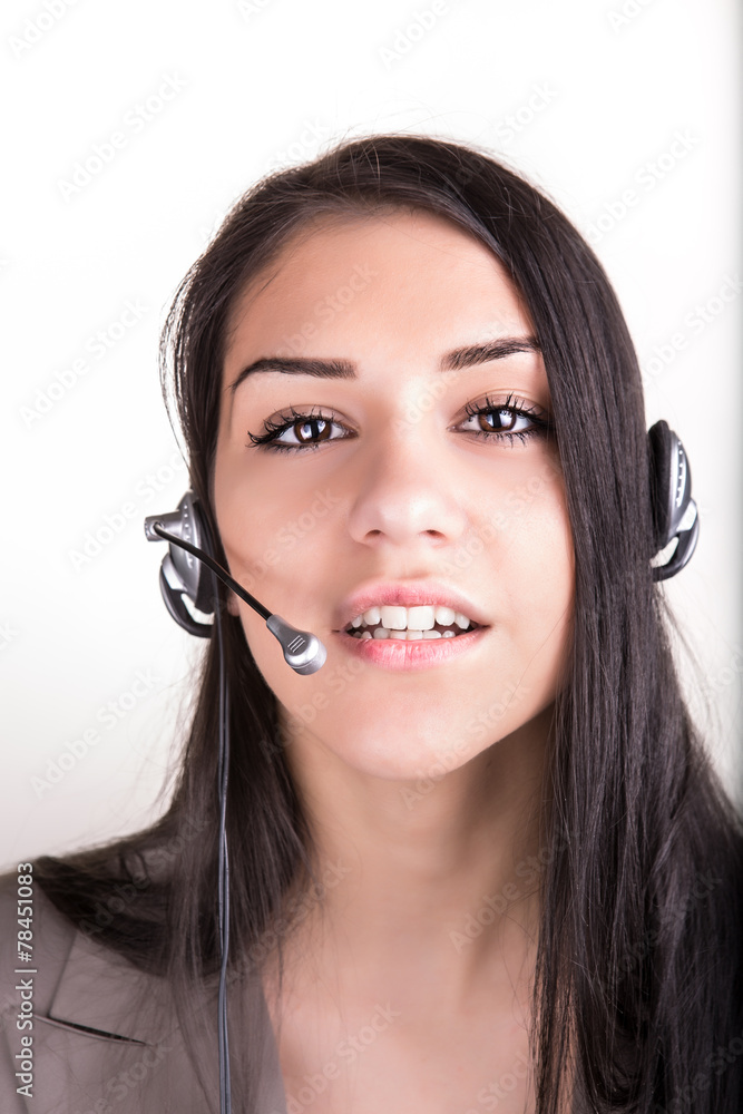 Woman customer service worker,call center operator with headset Woman customer service worker,call center operator with headset