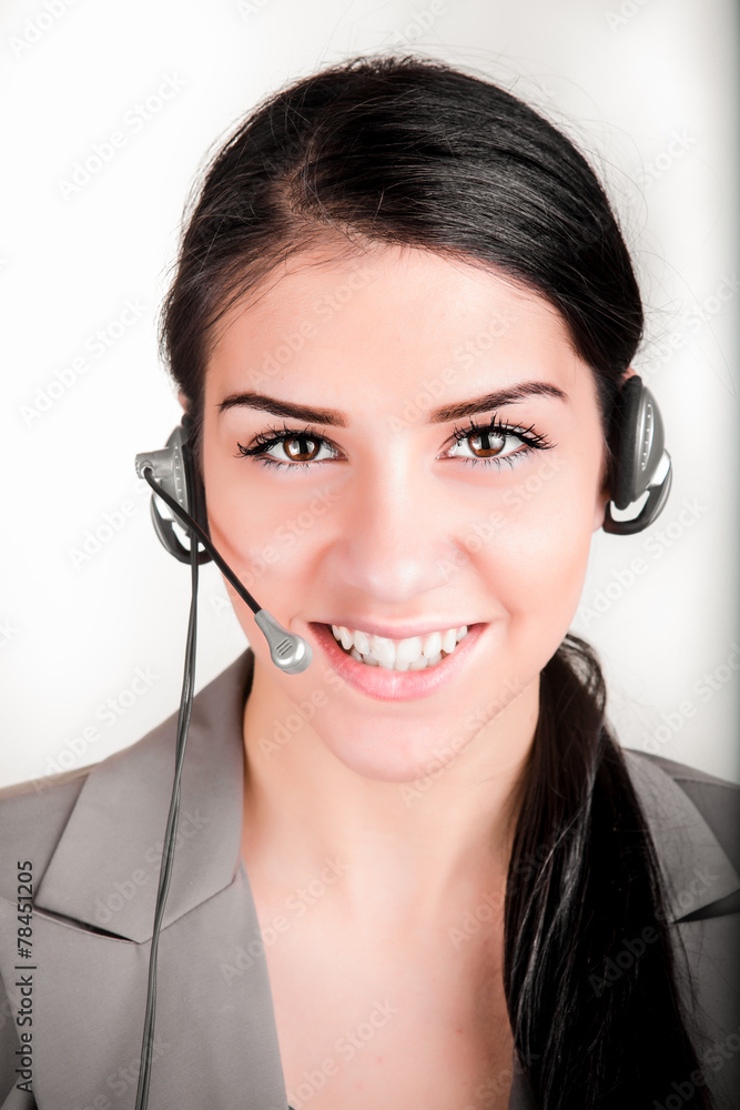 Woman customer service worker,call center operator with headset Woman customer service worker,call center operator with headset