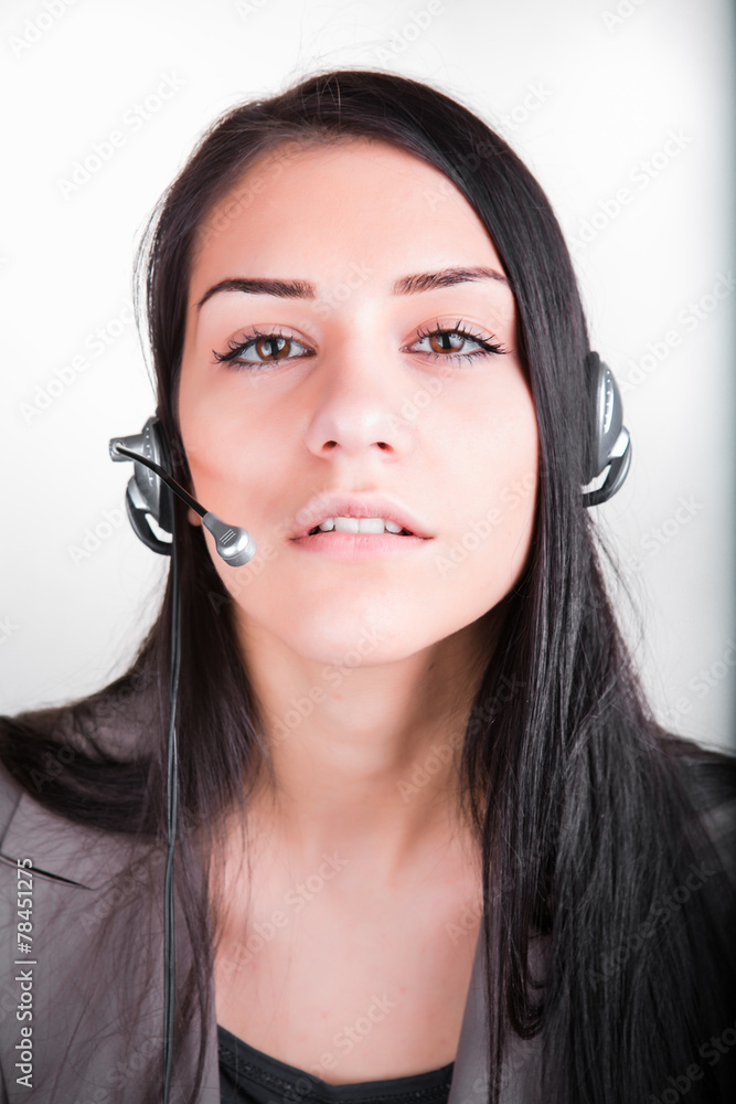 Woman customer service worker,call center operator with headset Woman customer service worker,call center operator with headset