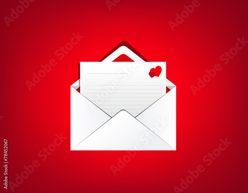 Red open envelope with love card inside. Vector illustration