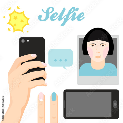 Selfie - vector flat style icon set