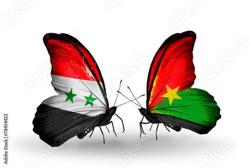 Two butterflies with flags Syria and Burkina Faso