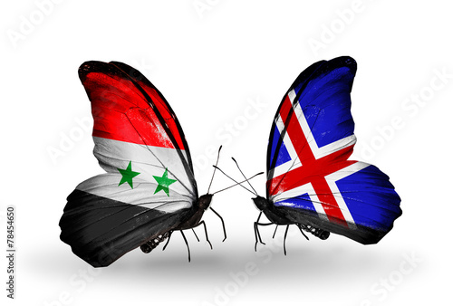 Two butterflies with flags Syria and Iceland