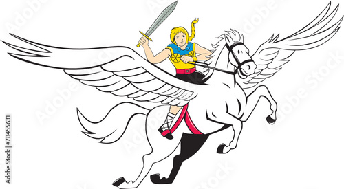 Valkyrie Amazon Warrior Flying Horse Cartoon