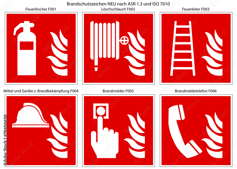 Brandschutzzeichen Set nach ASR 1.3 und ISO 7010 - obrazy, fototapety, plakaty 