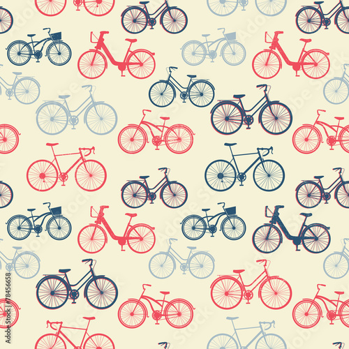 Seamless pattern with vintage bicycles
