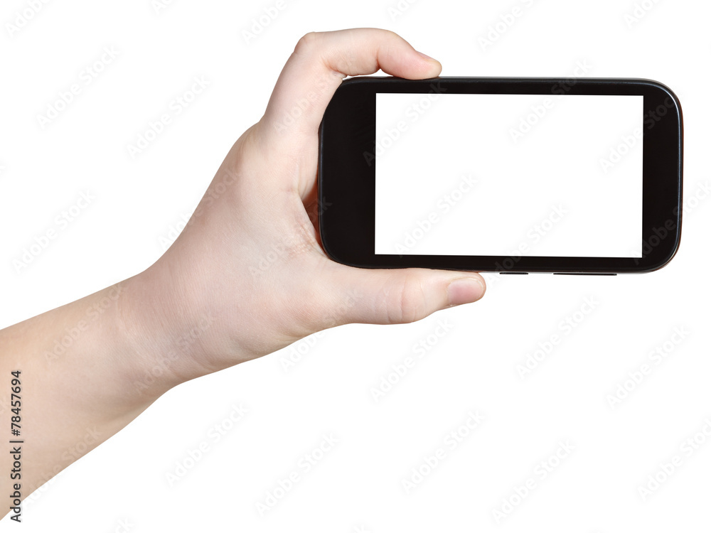 child holding smart phone with cut out screen child holding smart phone with cut out screen