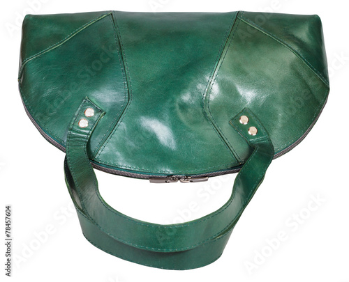 green leather handbag isolated on white photo
