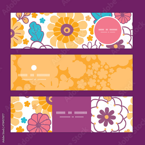 Vector colorful oriental flowers horizontal banners set pattern