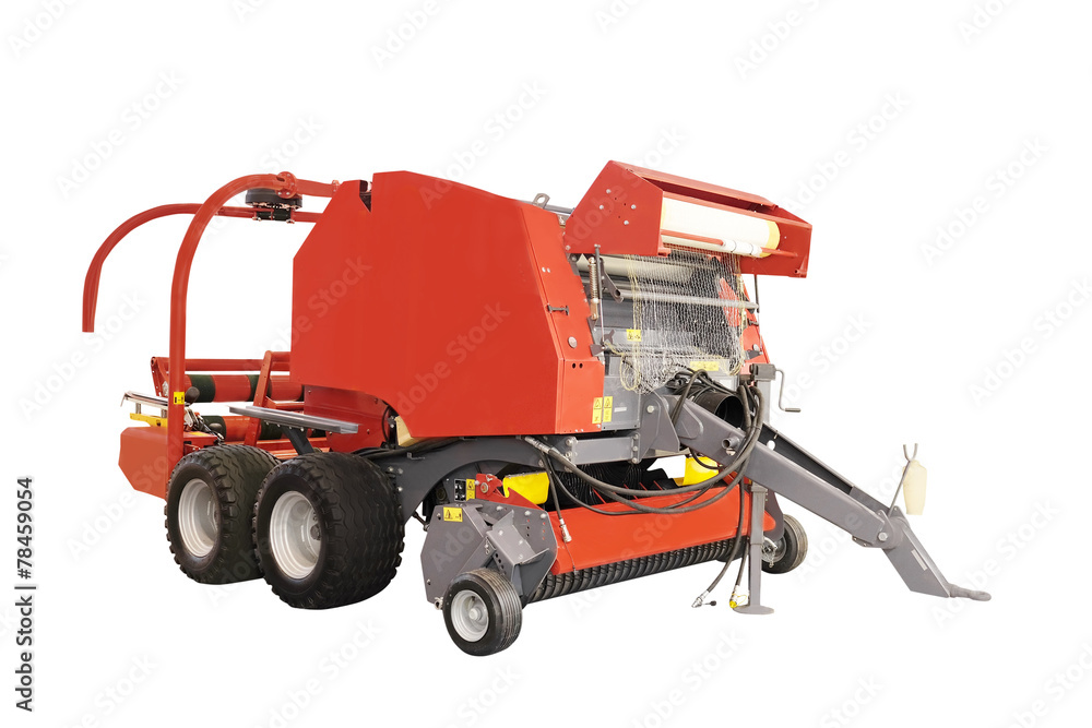 Obraz premium Agricultural round baler isolated under the white background