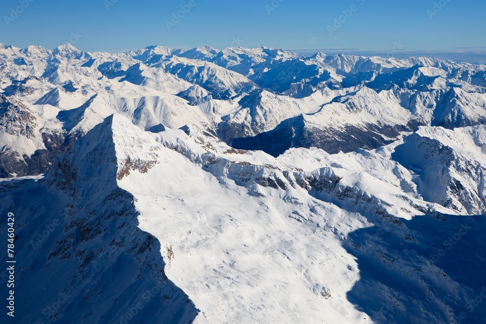 Snow covered mountains in winter. Pizzo Scalino, Italy.