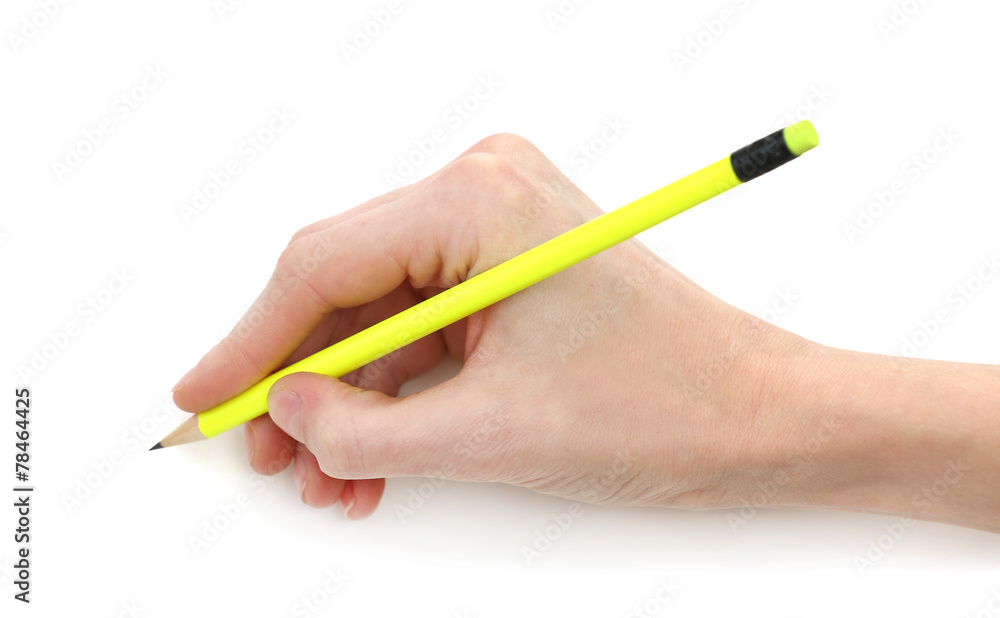 Male hand with pencil isolated on white Male hand with pencil isolated on white