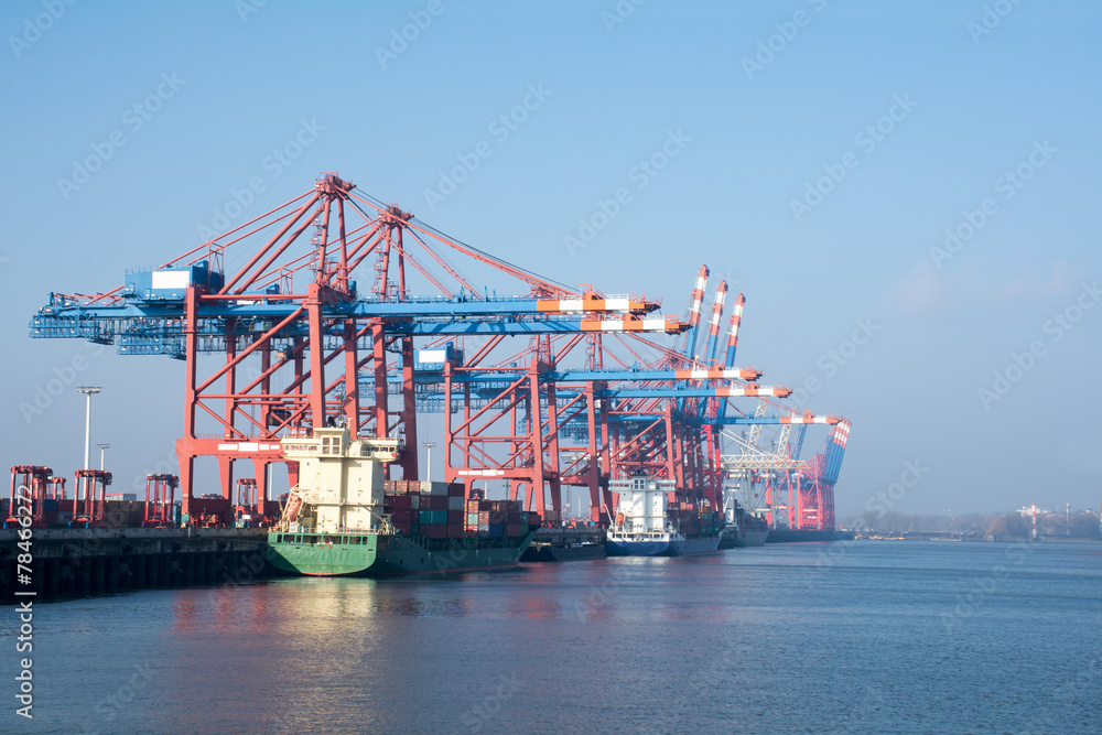 cargo port of Hamburg on the river Elbe, Germany