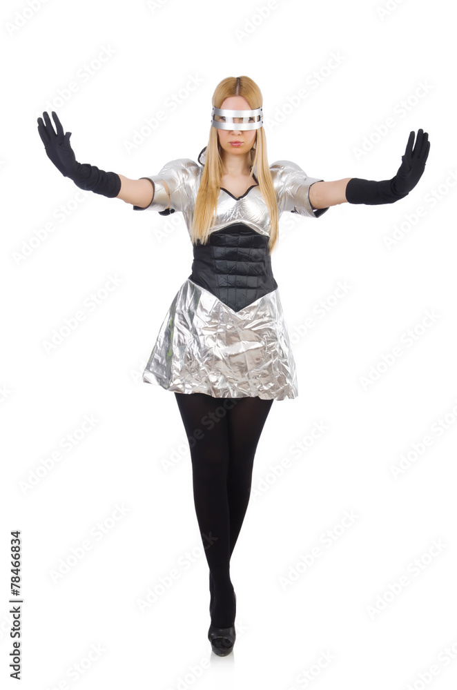 Woman in tech concept isolated on white Woman in tech concept isolated on white