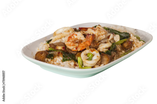 sea food Thai fire rice on isolate