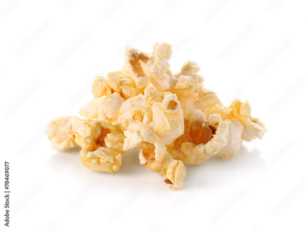 buttered popcorn isolated on white background