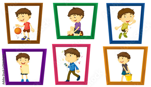 Boy and photo frames