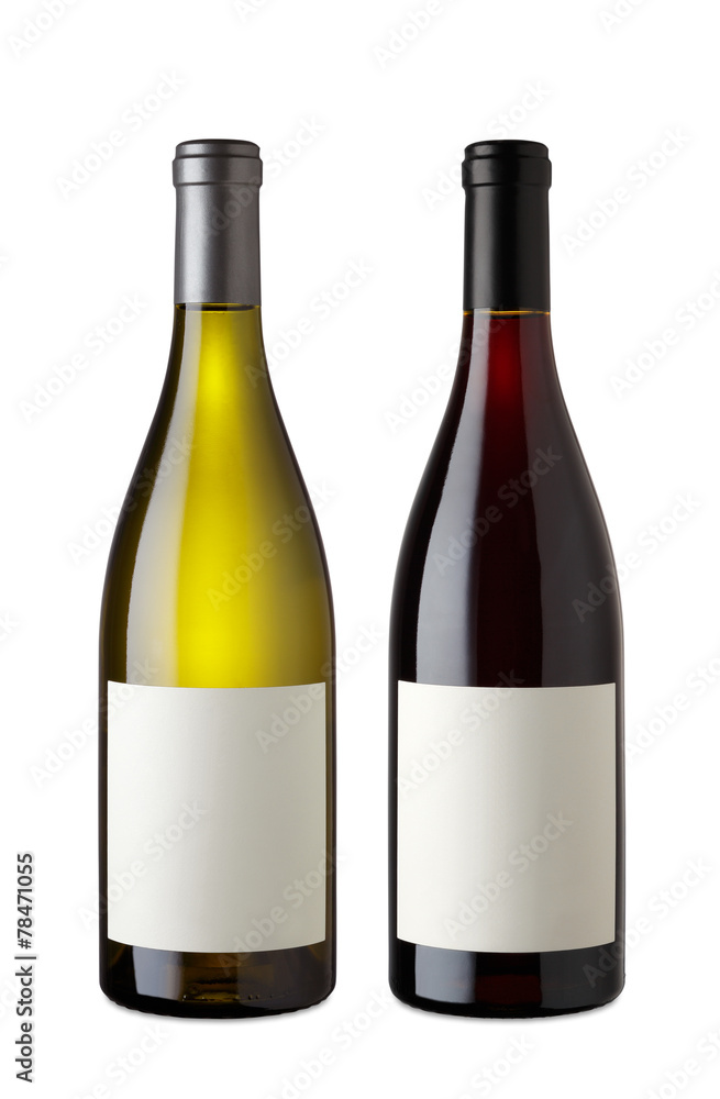Bottle of Red Wine and White Wine with clipping path