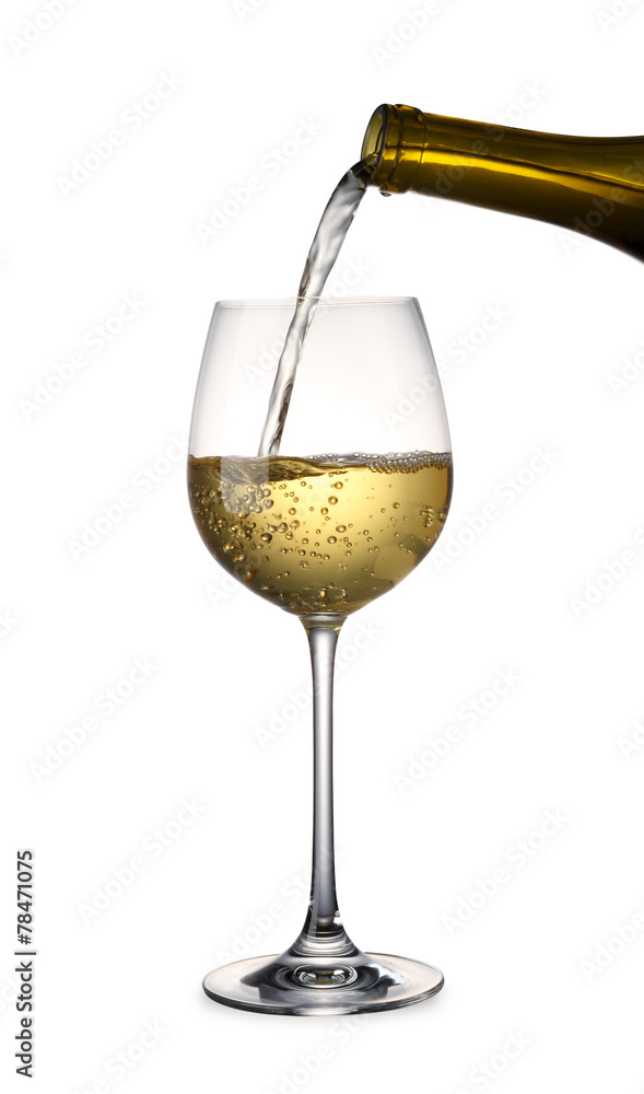Pouring white Wine with clipping path