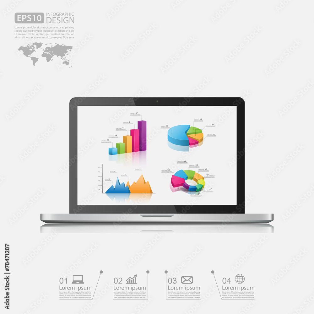Laptop with business graph.vector Laptop with business graph.vector