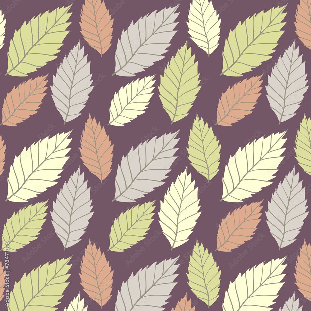 Colored seamless pattern on leaves theme. Autumn seamless