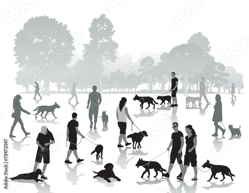 People walking with dogs